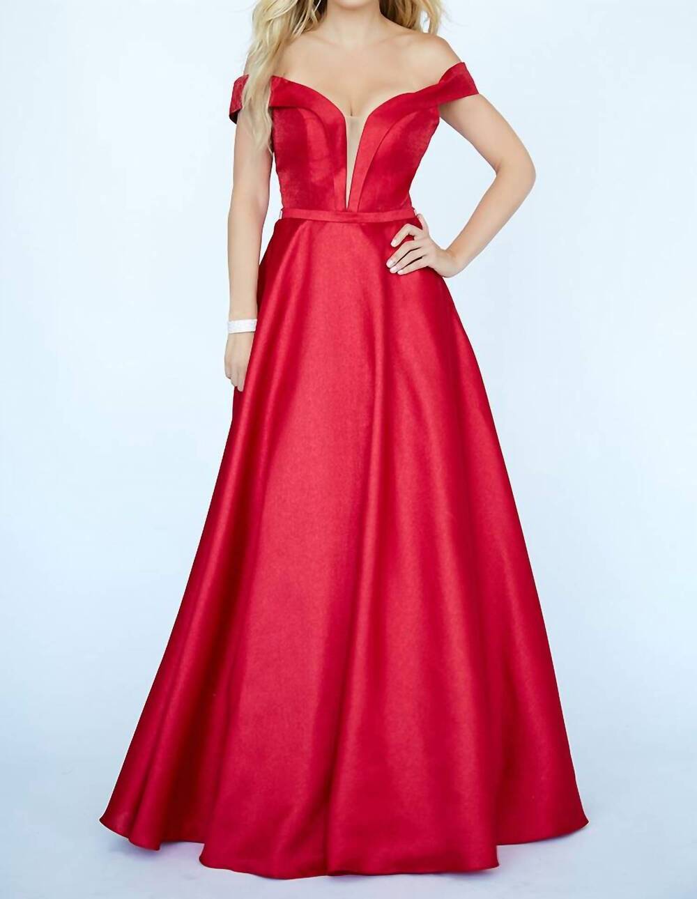 NEW JOLENE off the shoulder glitter taffeta prom dress in cranberry